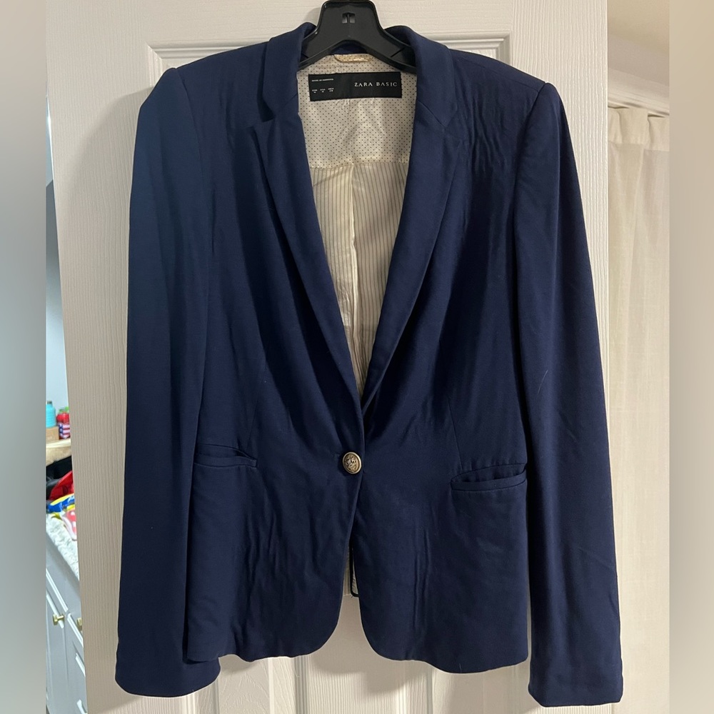 Zara Basic Navy Blazer, Fully Lined, Size M - image 1
